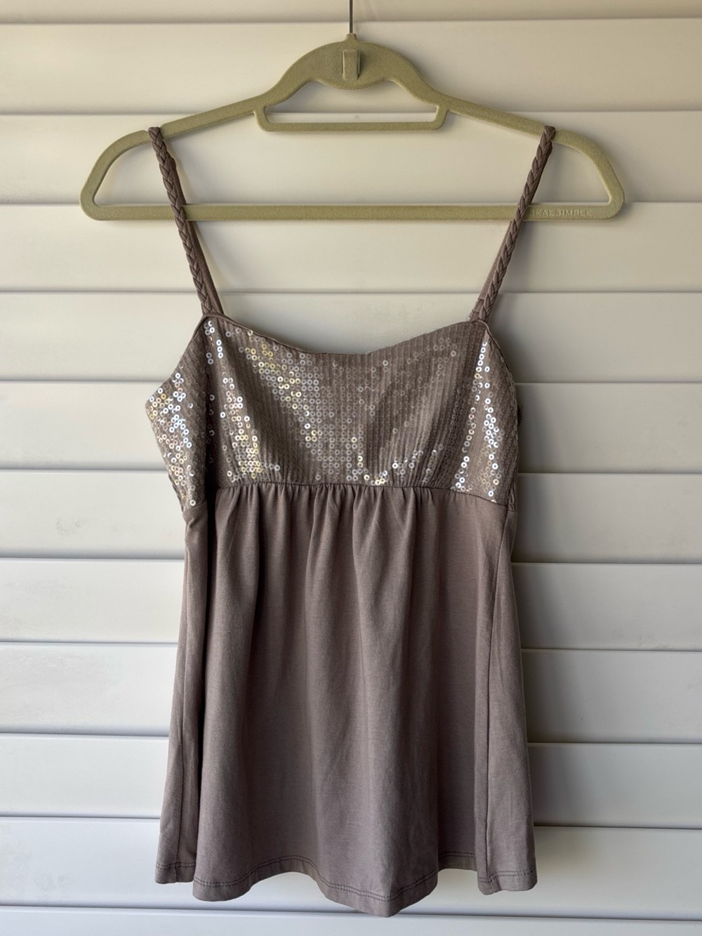 Vintage Y2K INC International Concepts Sequin Silver Taupe Babydoll Cami Size S